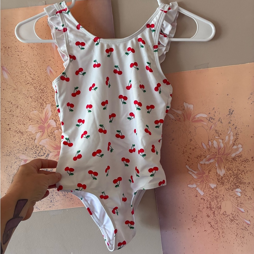 MARINA swim suit White  with Red Cherry Print